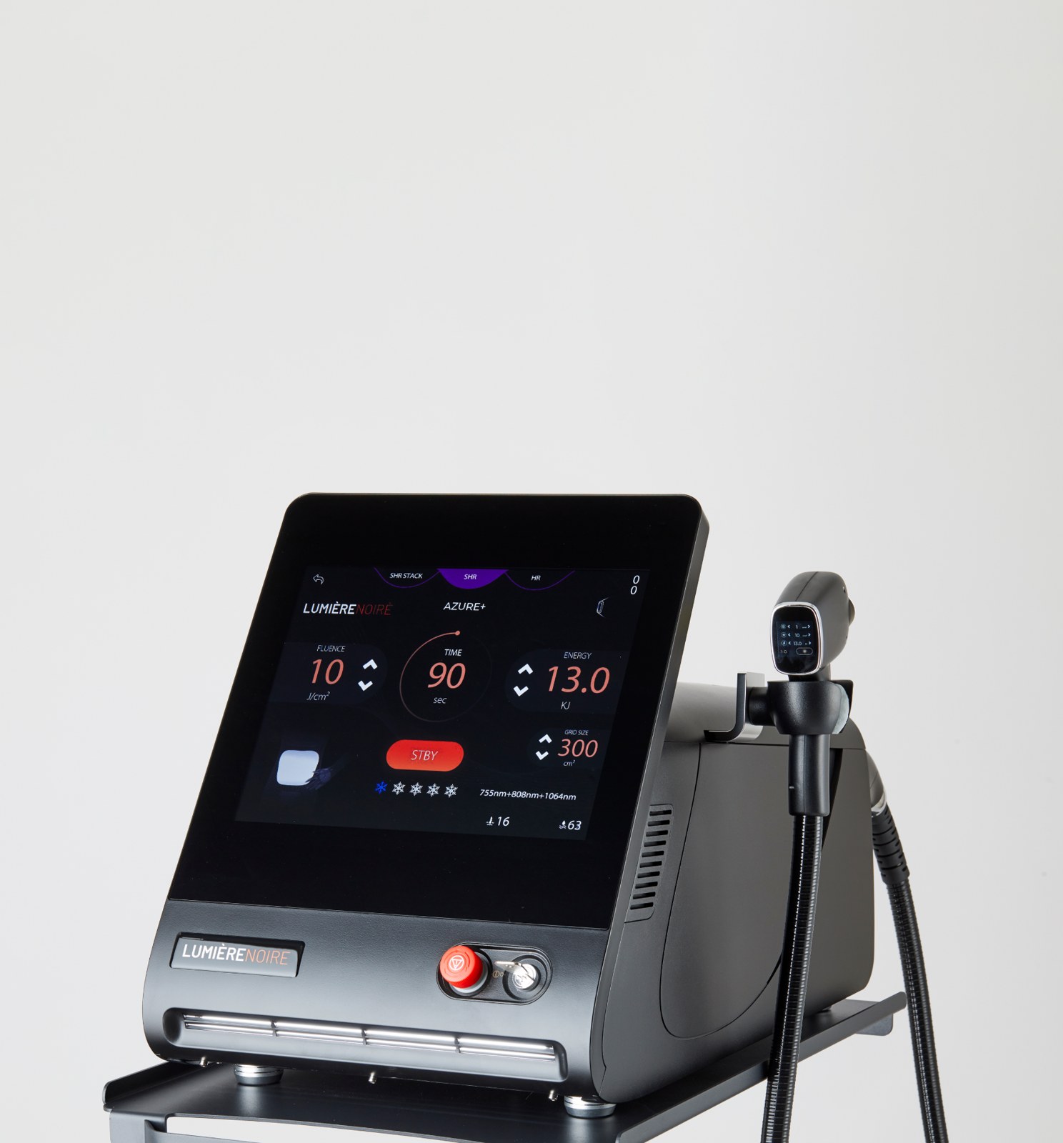 Laser hair removal machine with touchscreen and handpiece